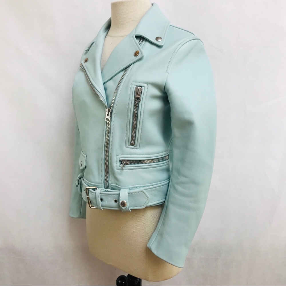 ACNE STUDIOS Mock Leather Jacket In Blue Size 2 - Picture 4 of 13